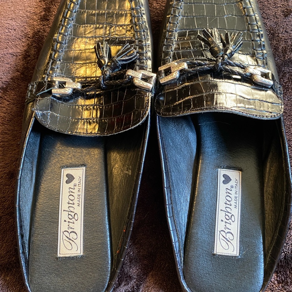 Brighton Black Croc-Patterned Slip-Ons